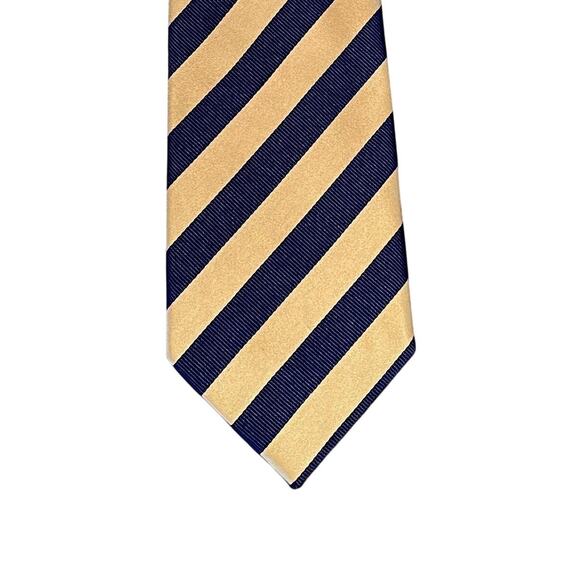 Parsley Luxury Neckwear Yellow Navy Diagonal Striped Silk Tie, 58.5" - Picture 1 of 8